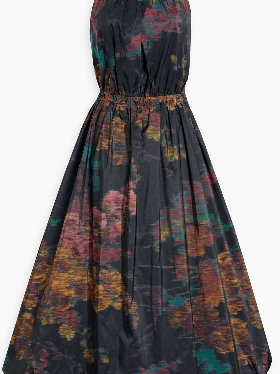leyna gathered printed taffeta midi dress