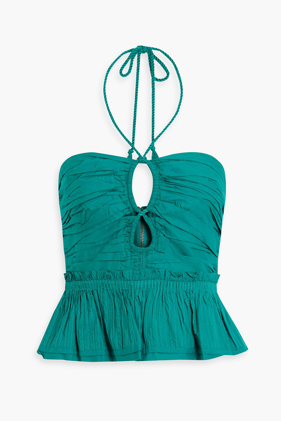 Ulla Johnson Adaleigh Cropped Pintucked Cotton-voile Halterneck Top In Teal