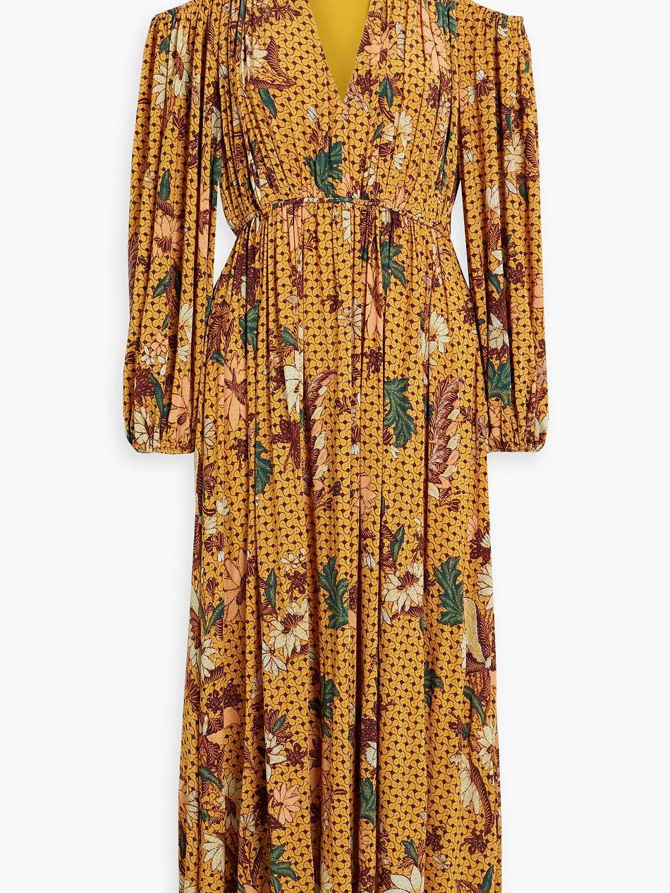 noemi cold-shoulder printed stretch-jersey midi dress