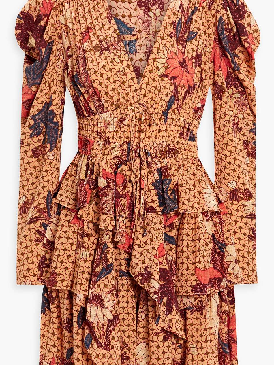 oni ruffled printed silk crepe de chine mini dress