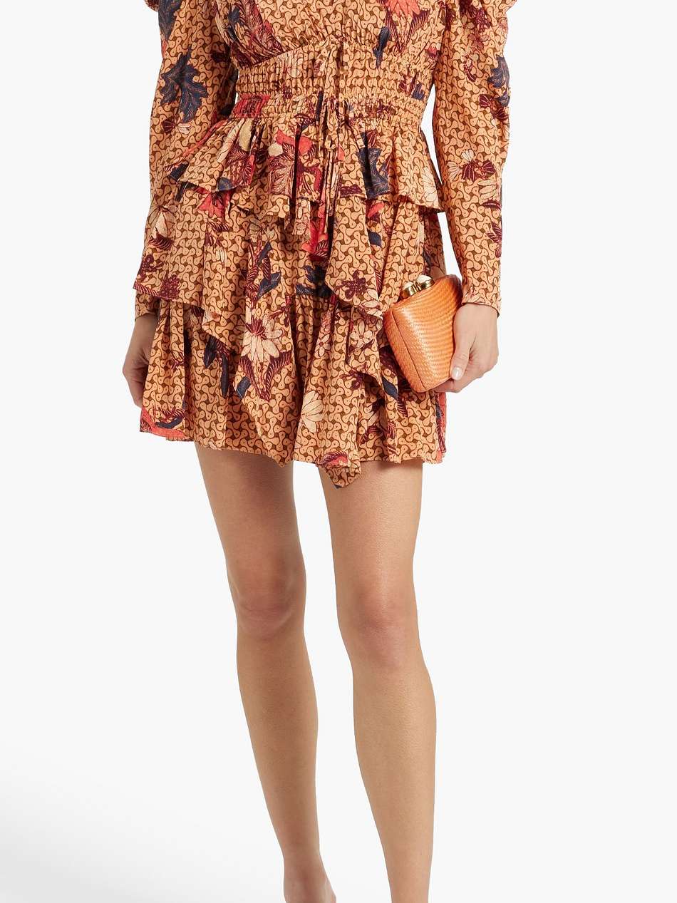 oni ruffled printed silk crepe de chine mini dress