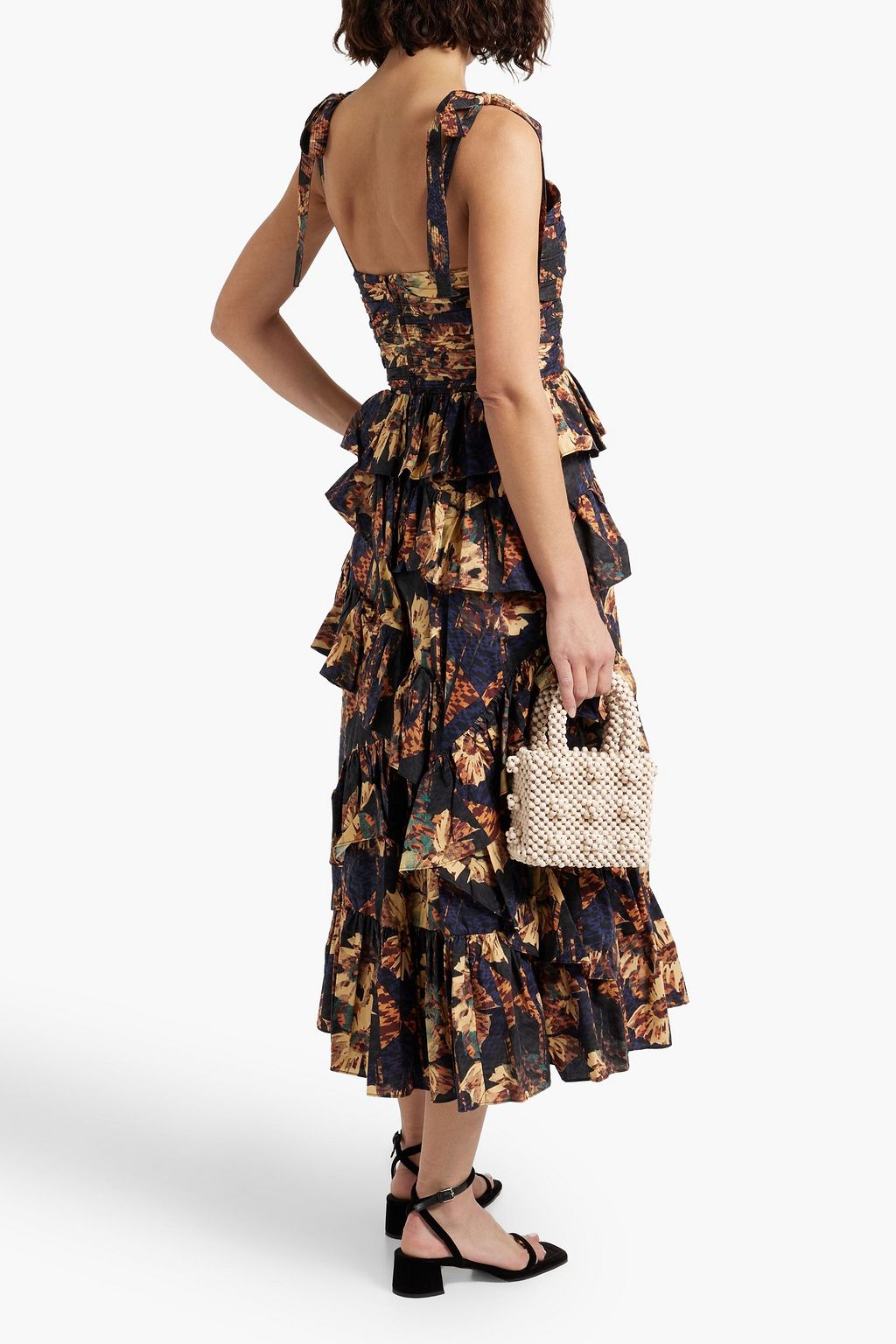 ULLA JOHNSON Candace tiered printed cotton-poplin midi dress