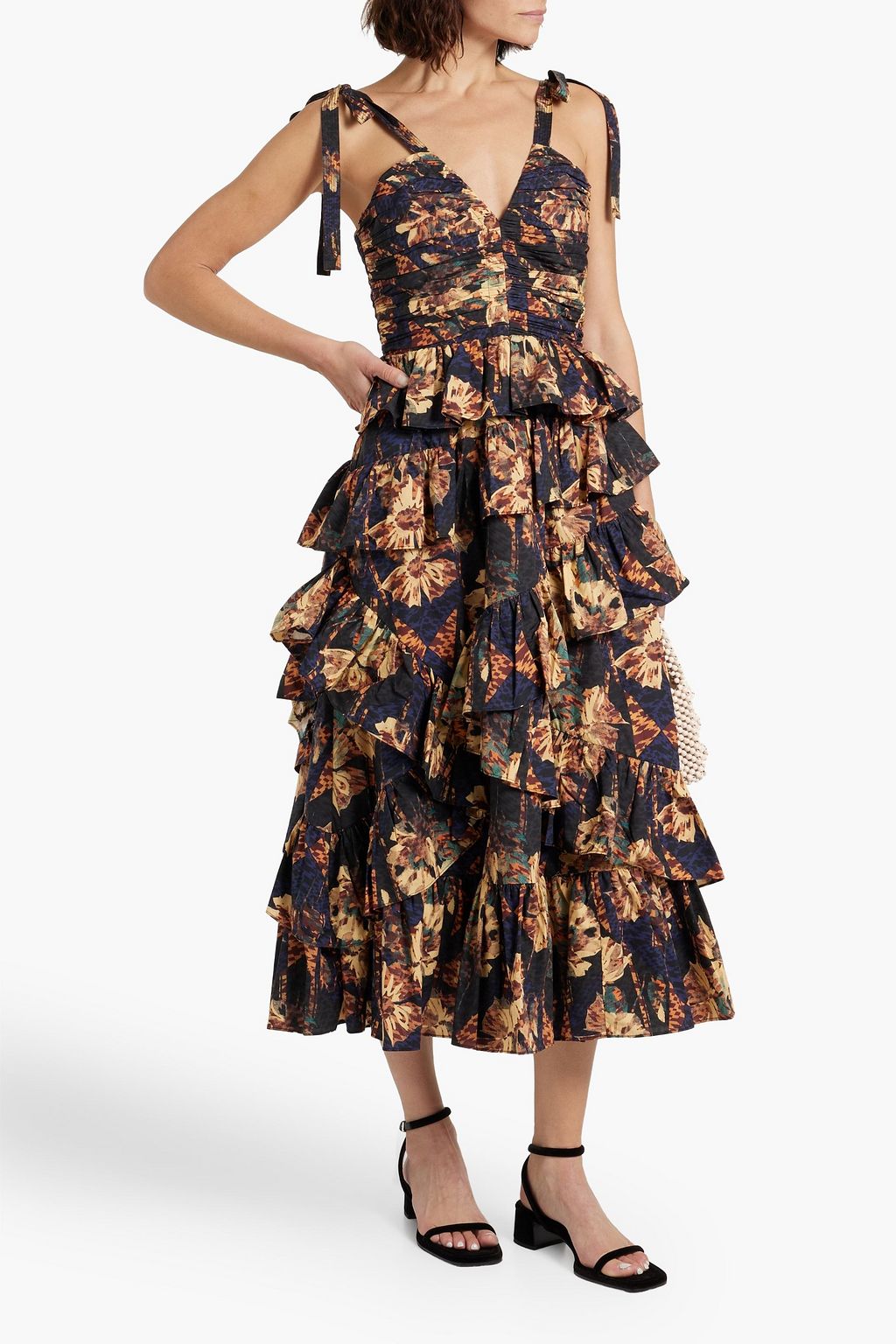 ULLA JOHNSON Candace tiered printed cotton-poplin midi dress