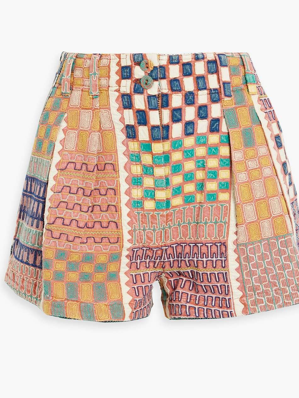 freda pleated embroidered cotton shorts