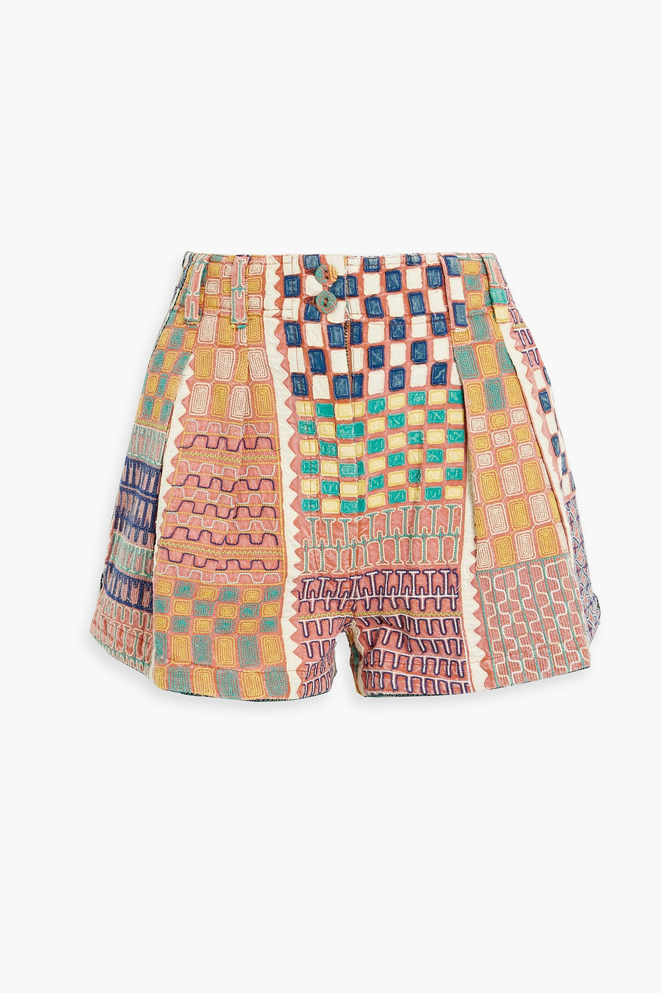 Ulla Johnson Freda Geometric-patchwork Print Shorts In Antique Rose