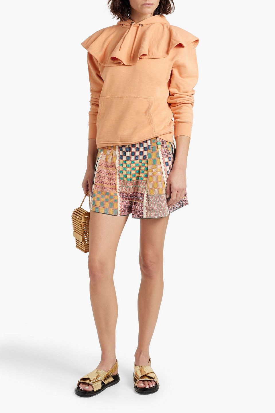 Shop Ulla Johnson Freda Pleated Embroidered Cotton Shorts In Antique Rose