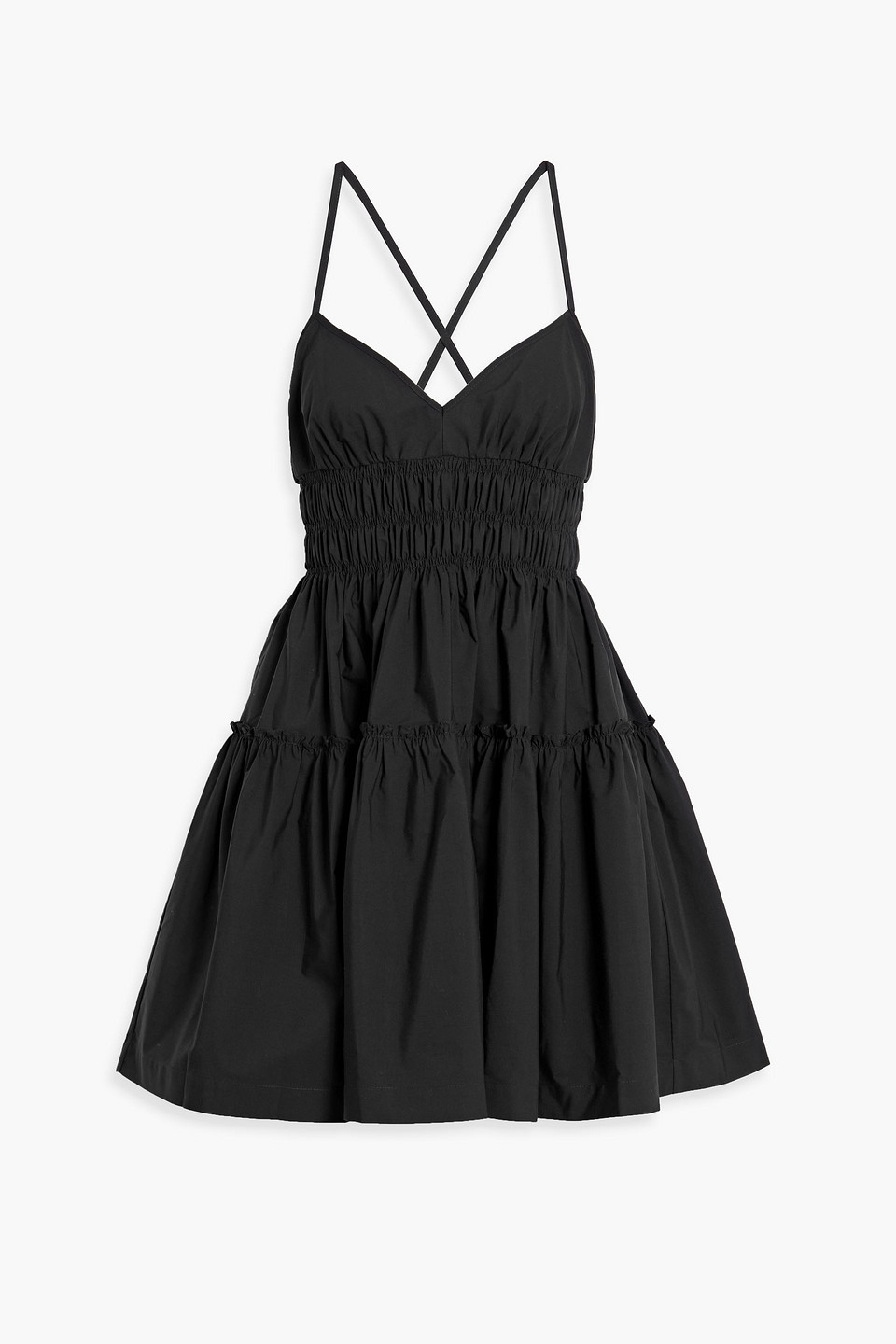 Three Graces London Mia Gathered Linen Mini Dress In Black