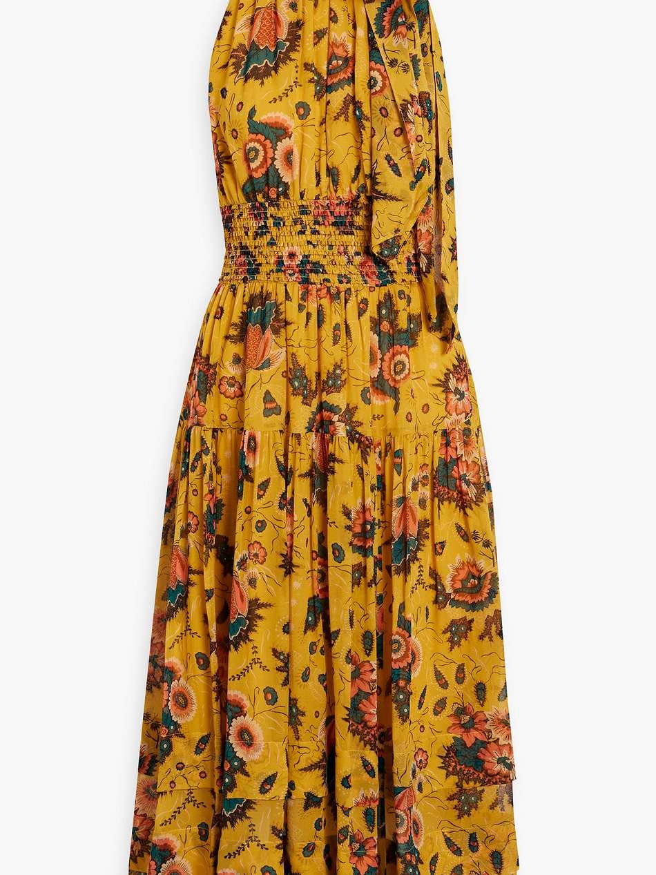 maya shirred floral-print silk-chiffon midi dress