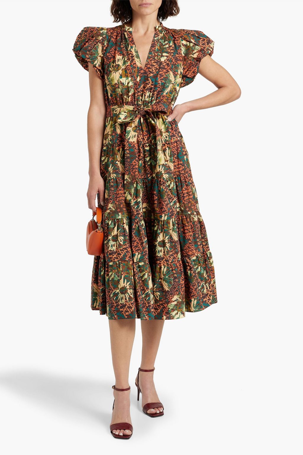 ULLA JOHNSON Ottilie tiered printed cotton midi dress | THE OUTNET