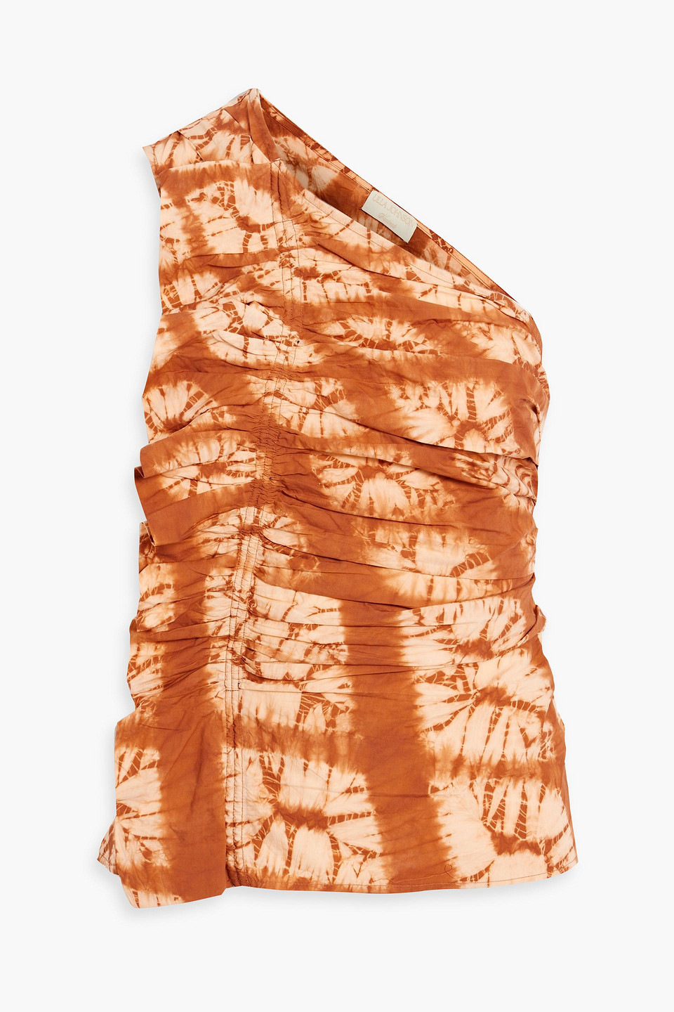 Shop Ulla Johnson Senta One-shoulder Ruffled Tie-dyed Cotton Top In Light Brown