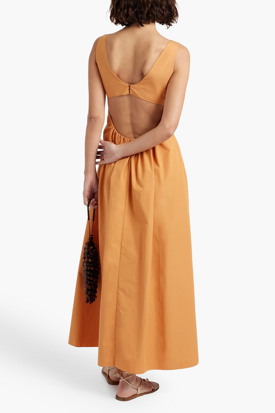 THREE GRACES LONDON LAURETTE CUTOUT GATHERED COTTON-POPLIN MAXI DRESS