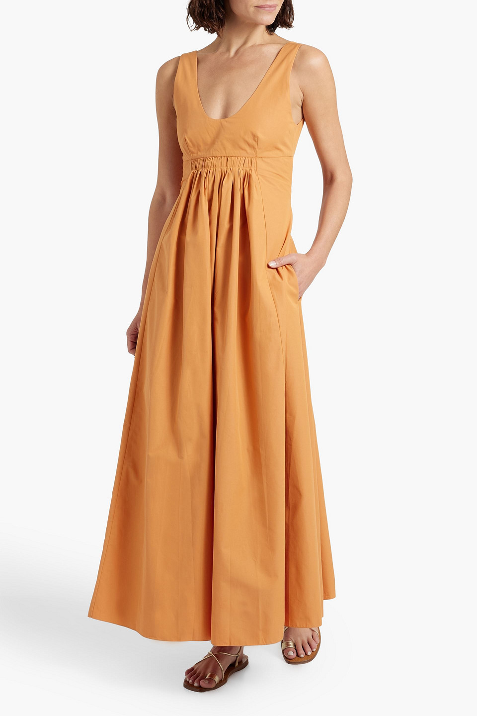 Shop Three Graces London Laurette Cutout Gathered Cotton-poplin Maxi Dress In Orange