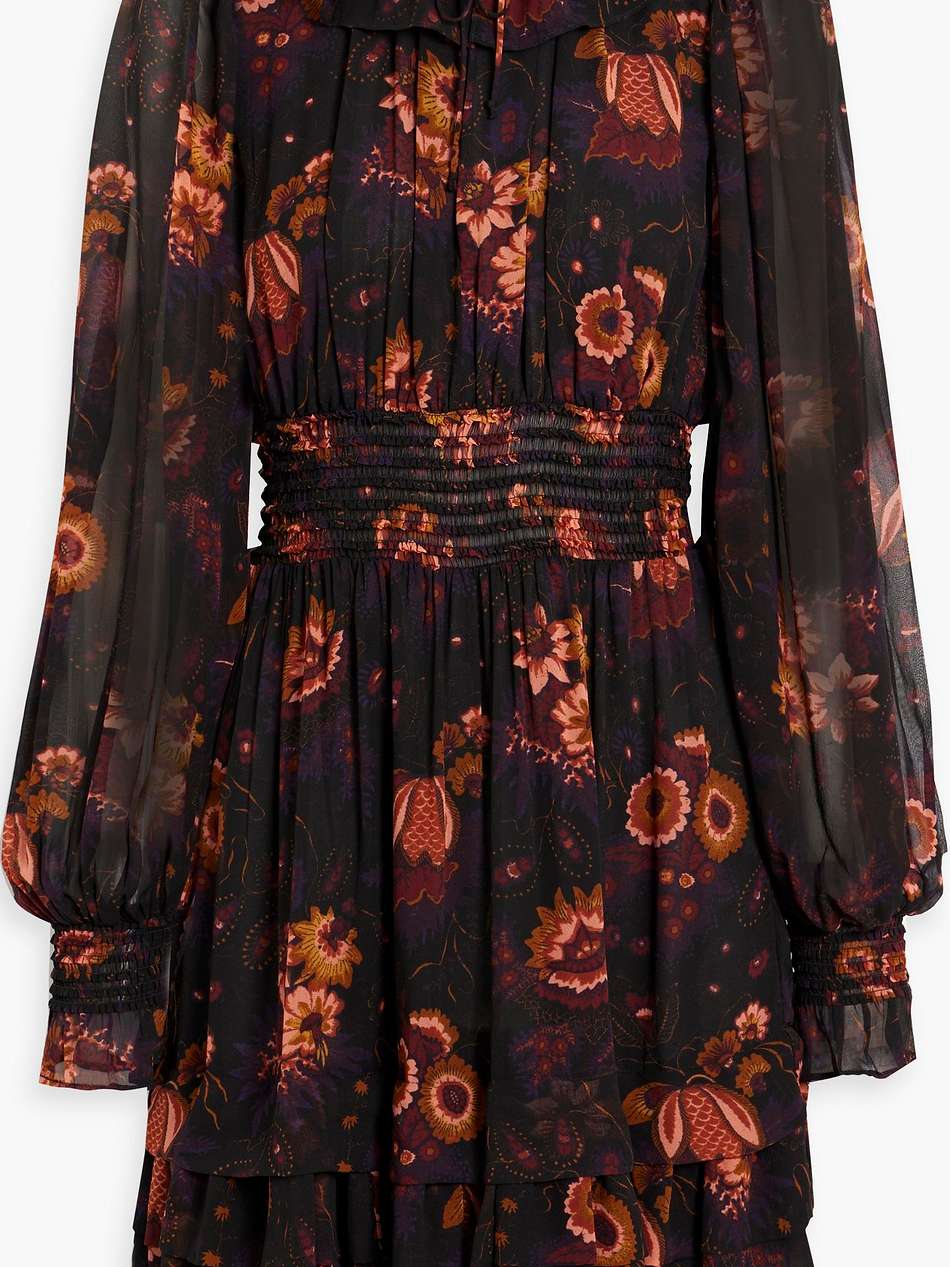 adara ruffled floral-print silk-chiffon mini dress