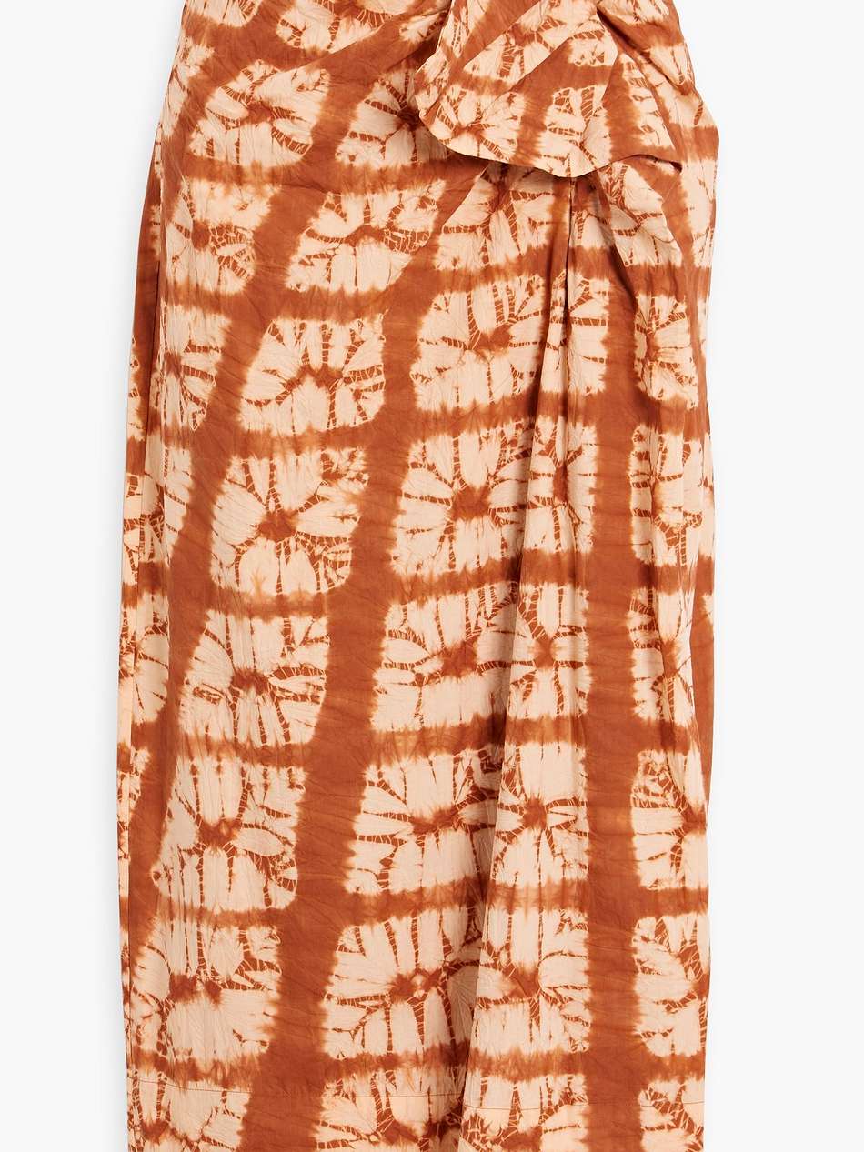ember ruffled tie-dyed cotton midi skirt