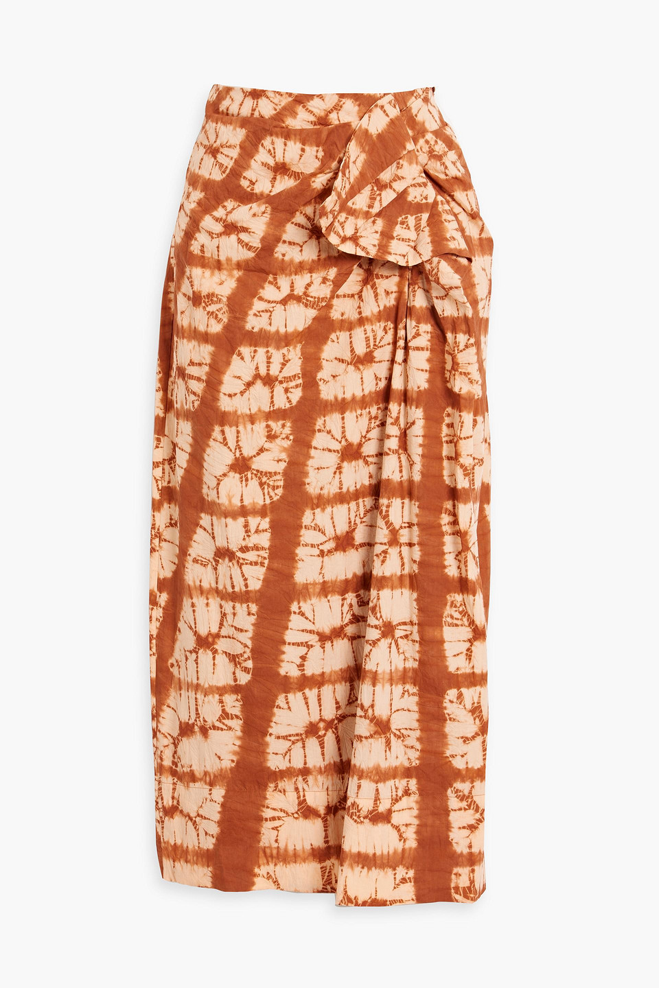 Shop Ulla Johnson Ember Ruffled Tie-dyed Cotton Midi Skirt In Light Brown