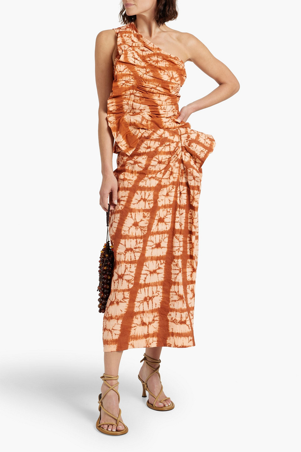 Shop Ulla Johnson Ember Ruffled Tie-dyed Cotton Midi Skirt In Light Brown