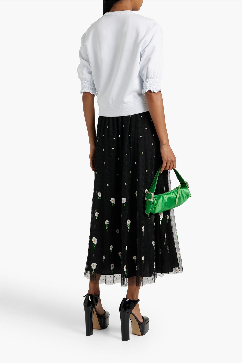 REDVALENTINO Sequin-embellished point d'esprit midi skirt