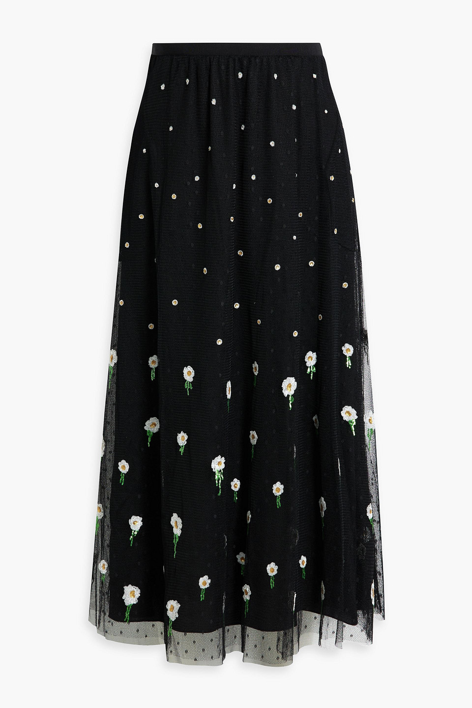 Red Valentino Sequin-embellished Point D'esprit Midi Skirt In Black