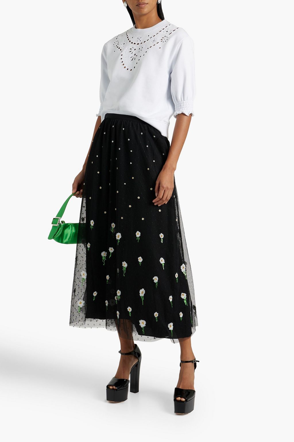 REDVALENTINO Sequin-embellished point d'esprit midi skirt