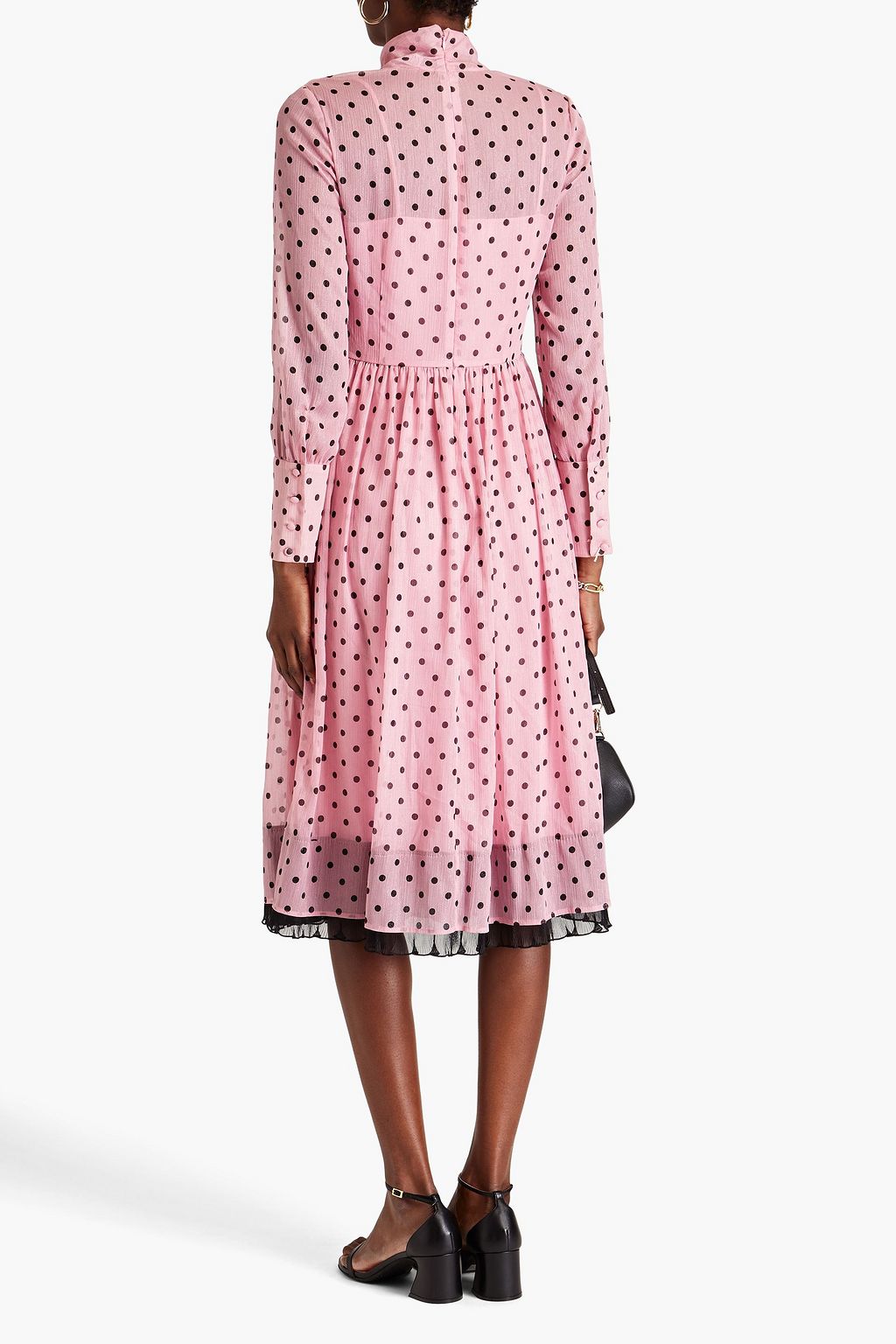 REDVALENTINO Gathered metallic polka-dot crepon midi dress