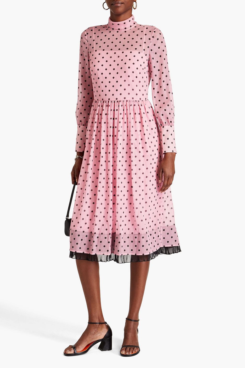 REDVALENTINO Gathered metallic polka-dot crepon midi dress