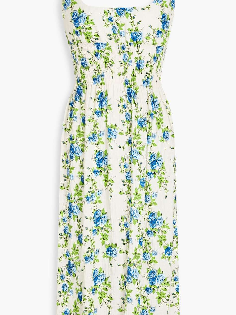 giovanna floral-print cotton-blend swiss-dot seersucker midi dress