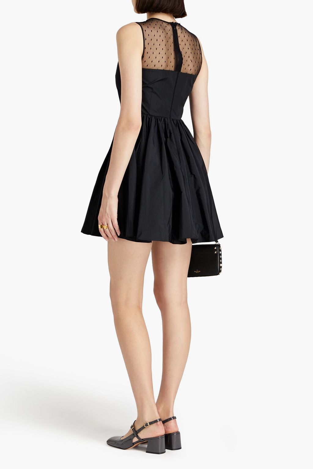 REDVALENTINO 개더 디테일 푸앵 데스프리 패널 태피터 미니 드레스