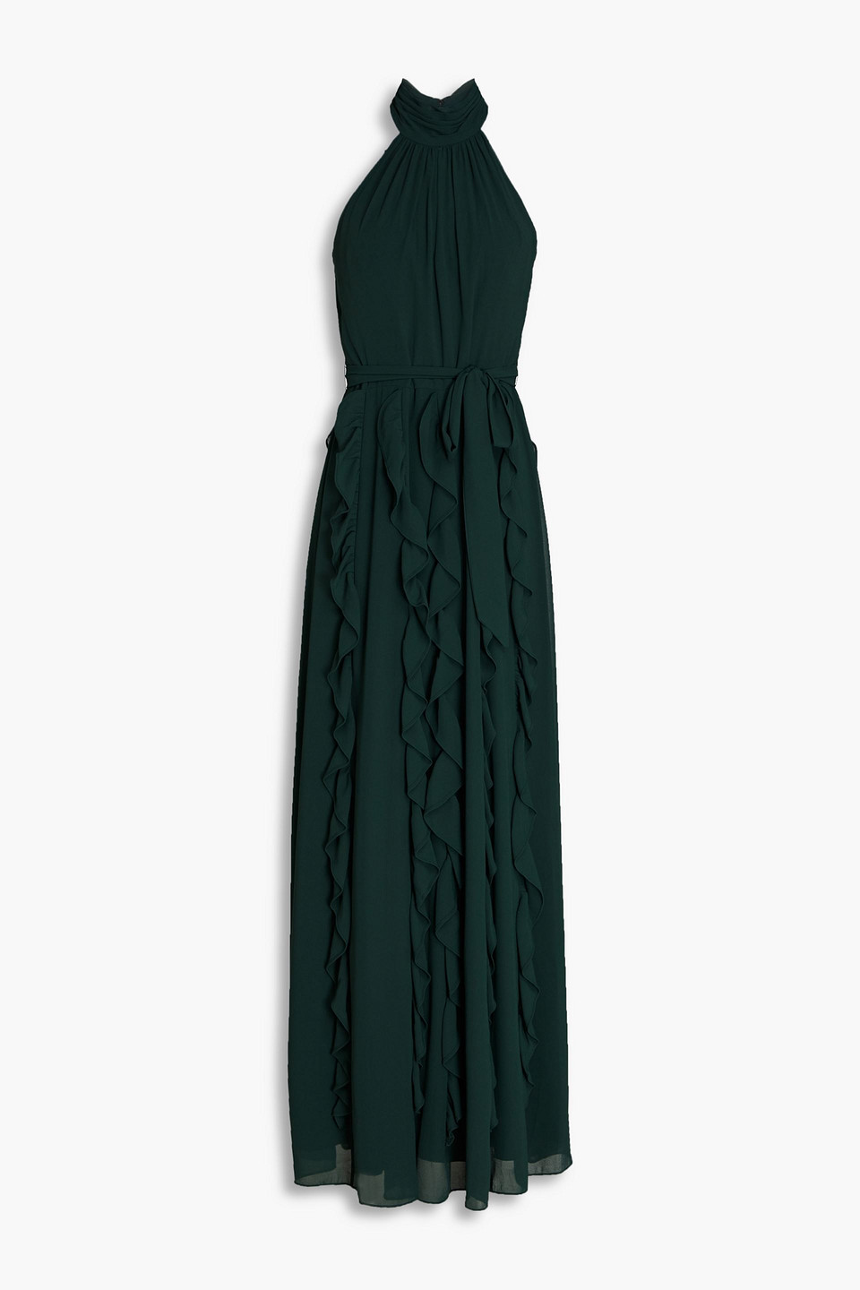 Mikael Aghal Ruffled Georgette Maxi Dress In Emerald