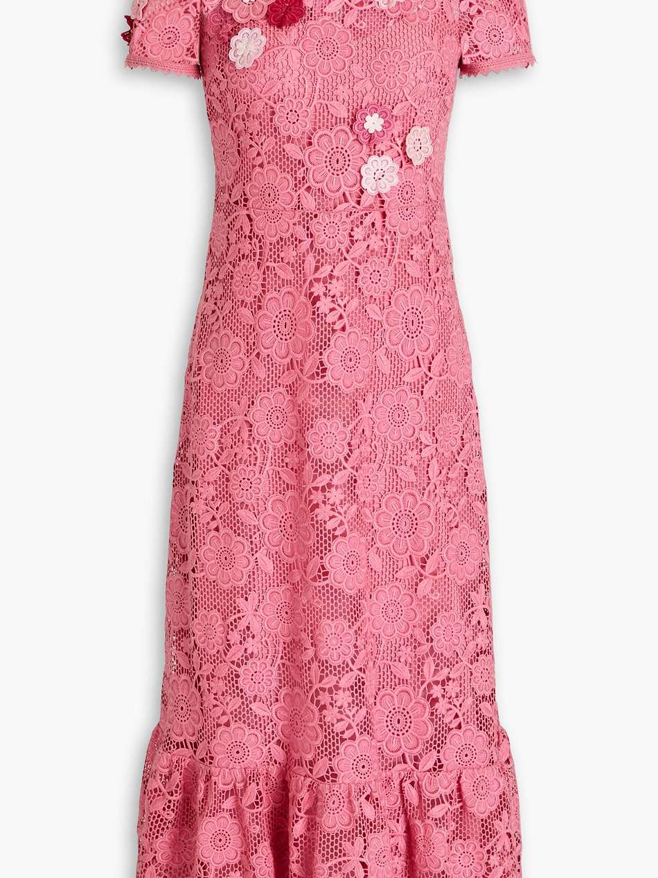 floral-appliquéd macramé lace midi dress