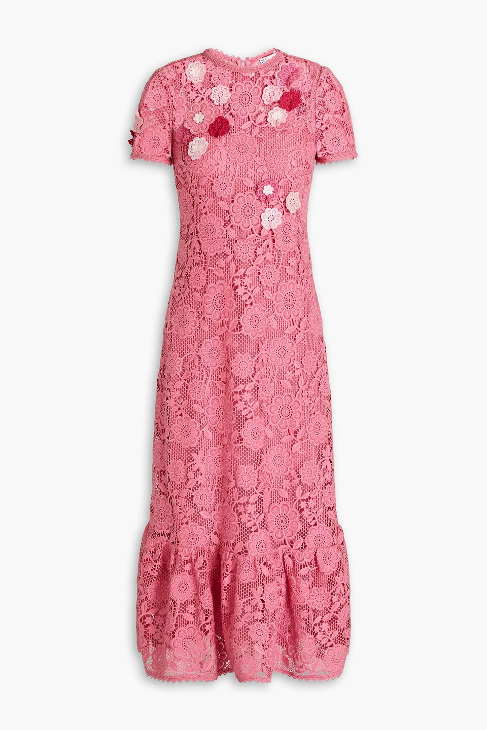 Red Valentino Floral-appliquéd Macramé Lace Midi Dress In Pink