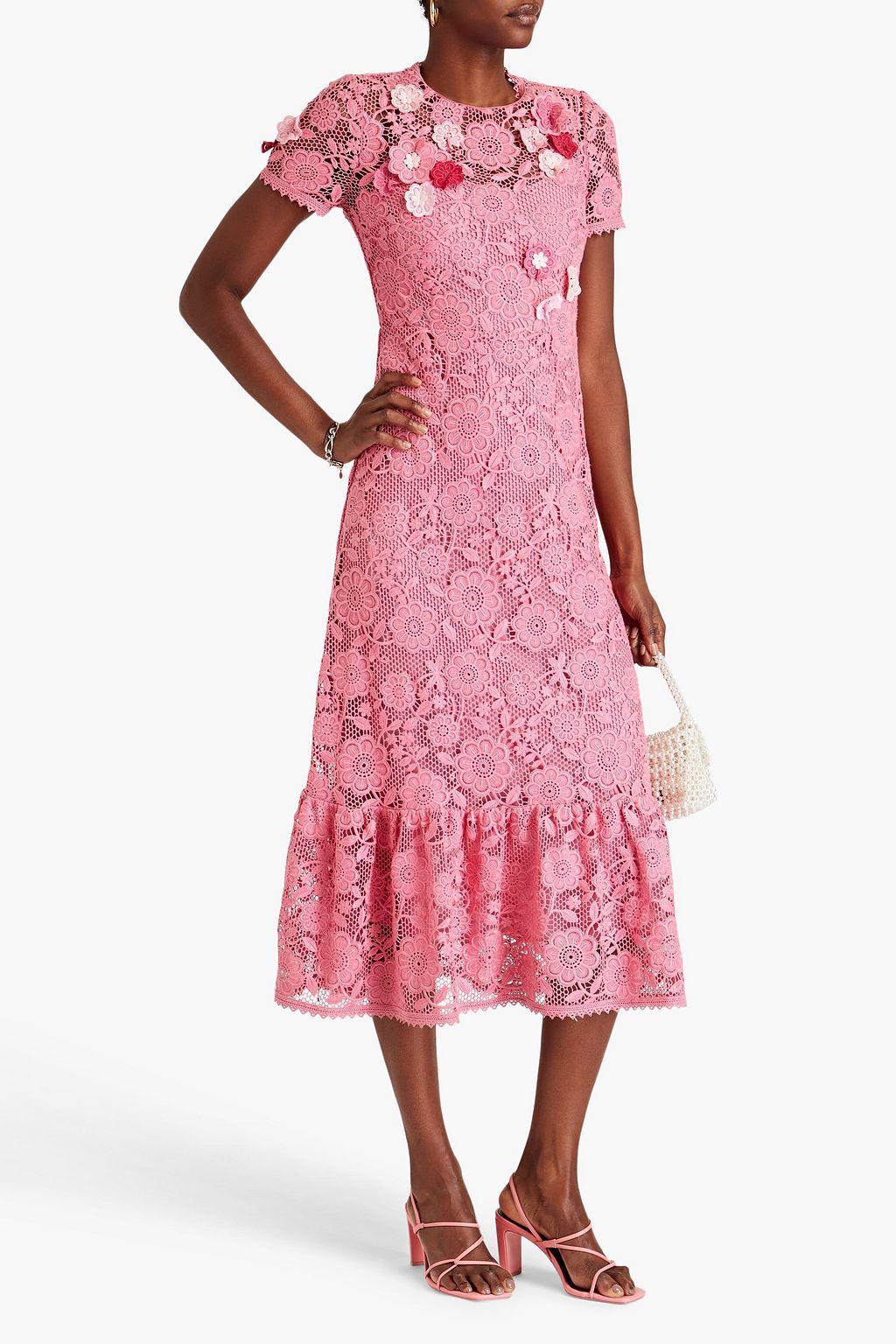 REDVALENTINO Appliquéd guipure lace midi dress