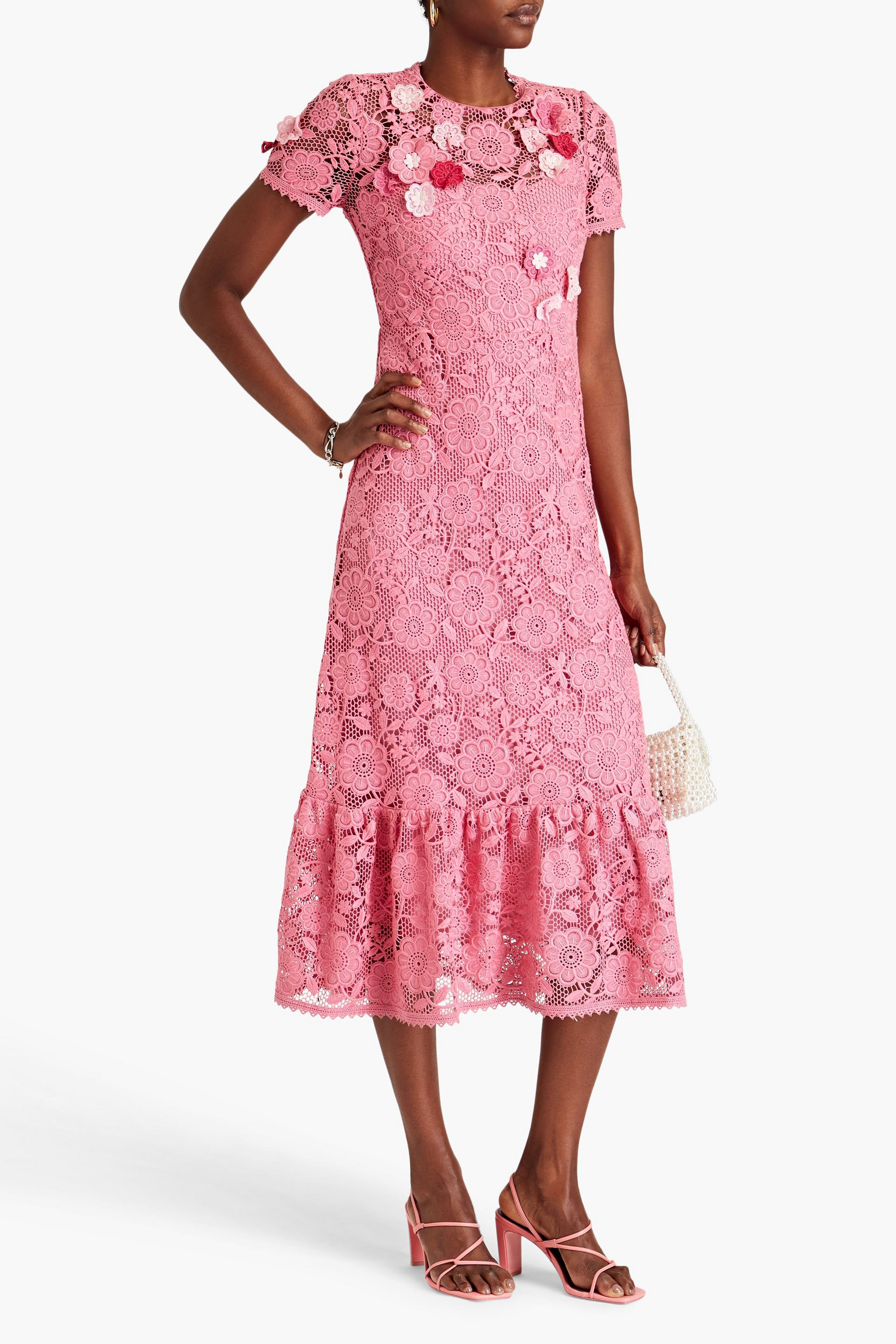 REDValentino Floral-appliquéd macramé lace midi dress