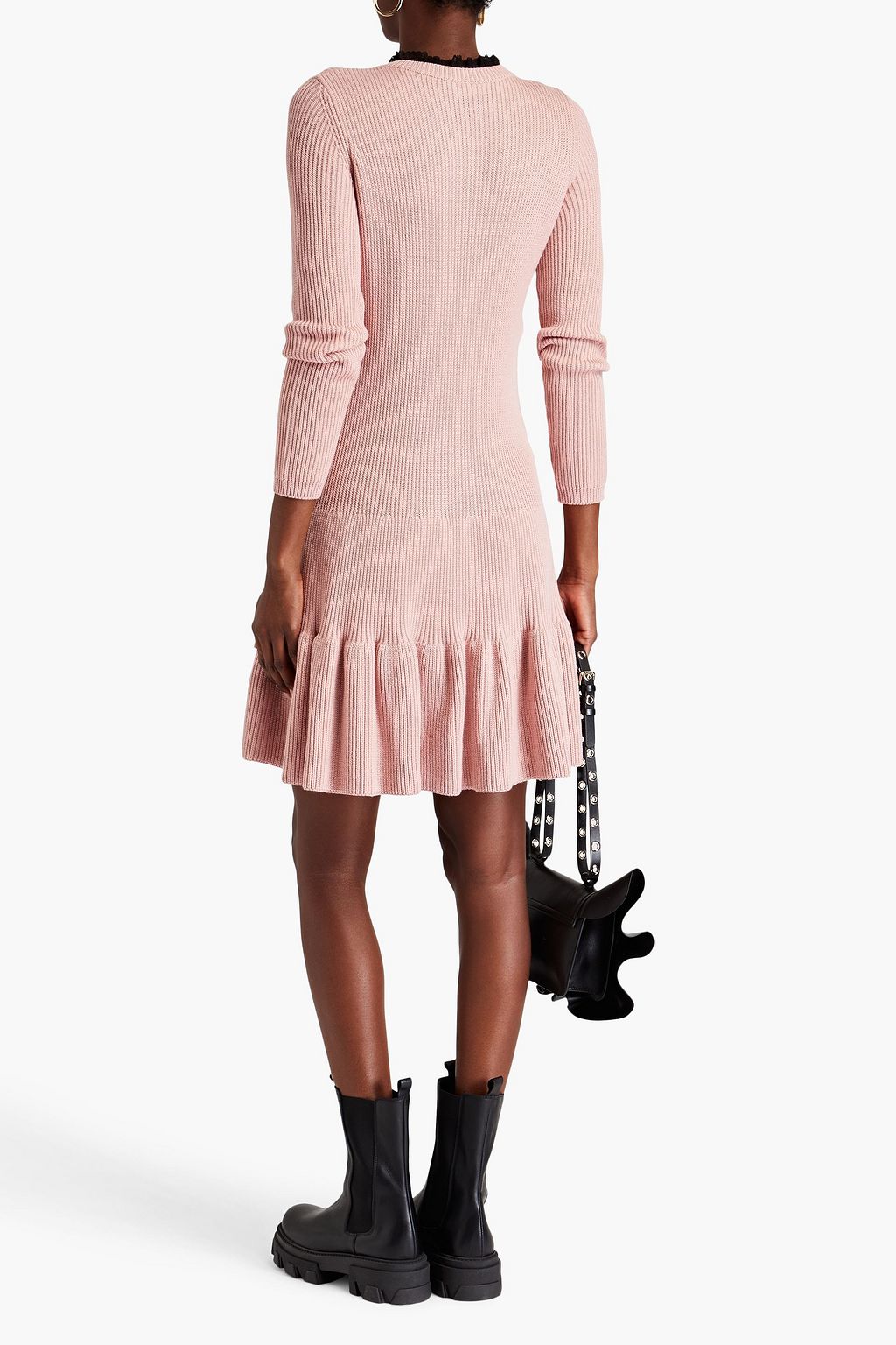 REDVALENTINO فستان قصير من الصوف المضلع بحواف من قماش بوان ديسبري