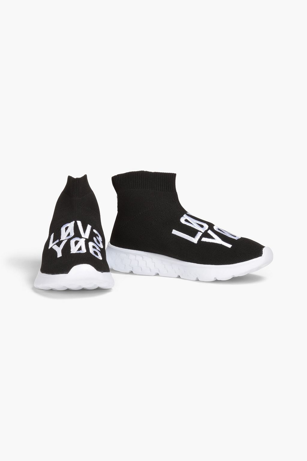 RED(V) Embroidered stretch-knit high-top sneakers
