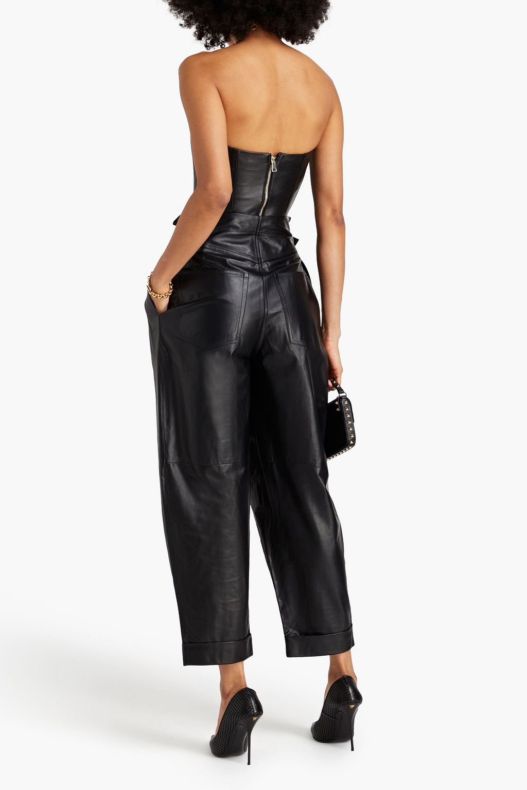 BALMAIN Karottenhose aus Leder mit Falten und Gürtel