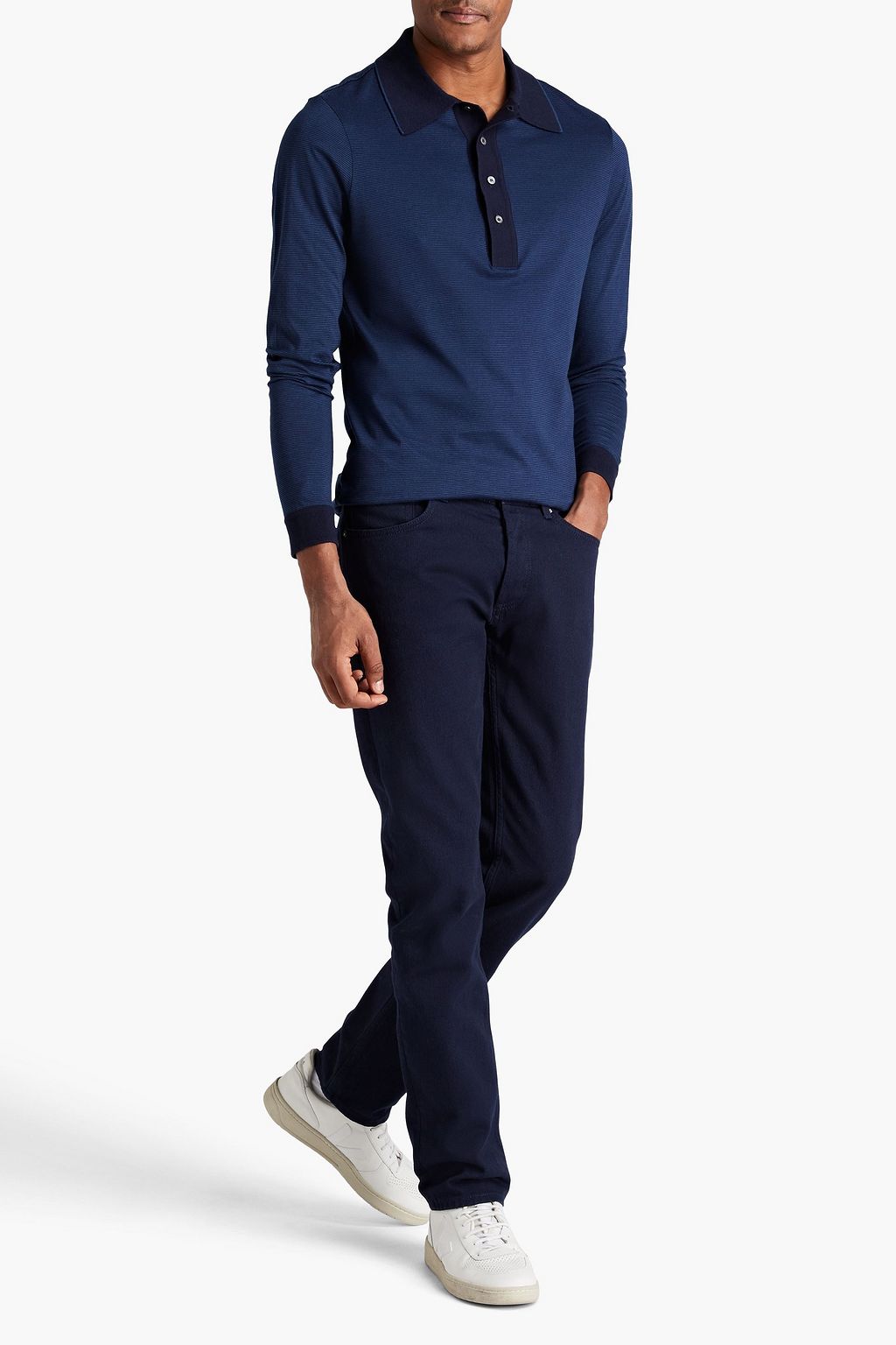 DUNHILL Cotton and cashmere-blend jersey polo shirt