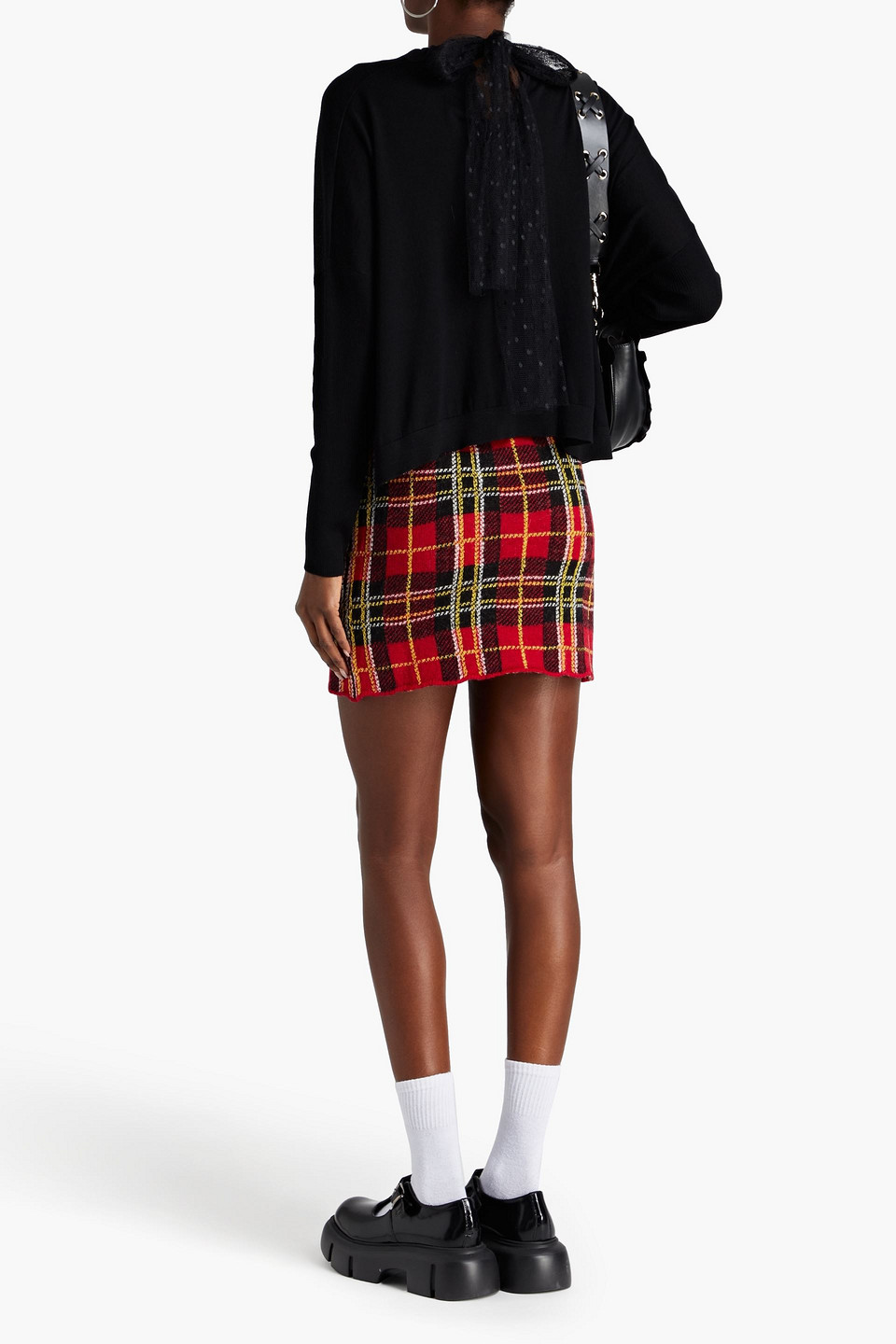 Red Valentino Checked Wool Mini Skirt In Red