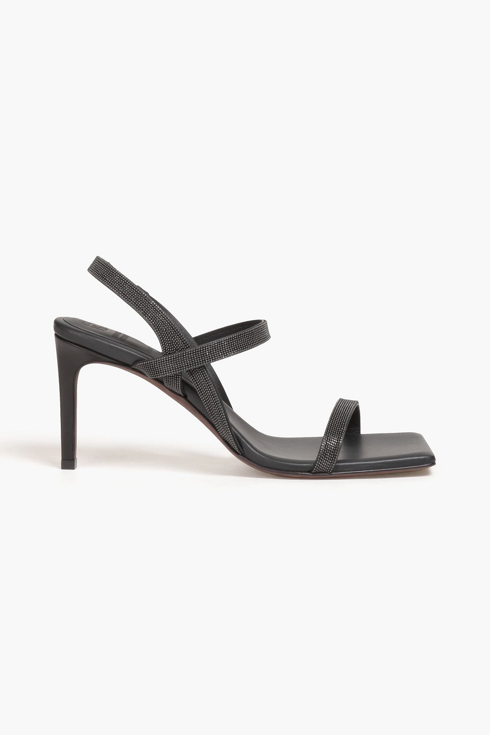 Shop Brunello Cucinelli Bead-embellished Leather Slingback Sandals In Black