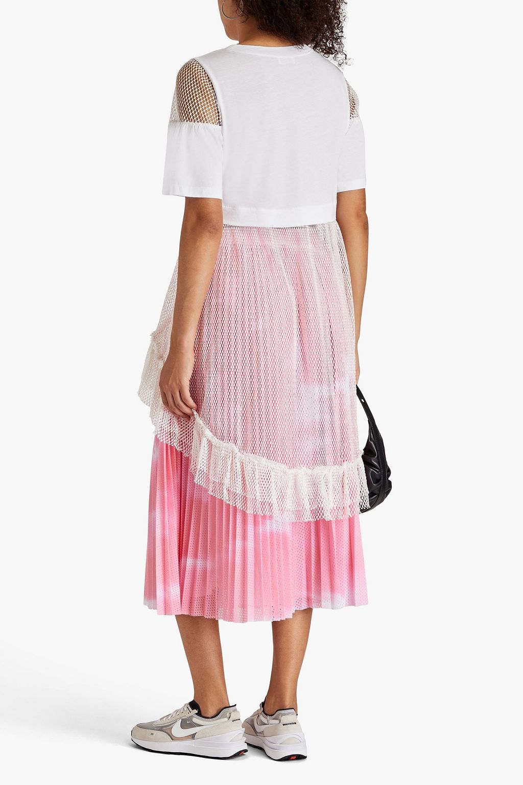 REDVALENTINO تي شيرت مصنوع من الشبك وقطن جيرسي بقصّة غير متماثلة ومزين بطبعات