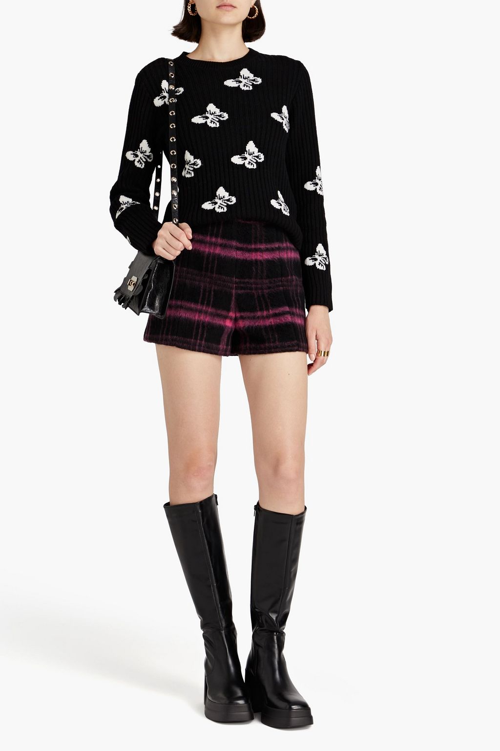 REDVALENTINO تنورة قصيرة من اللبّاد مصنوعة من مزيج من الصوف مزينة بنقشة مربعات