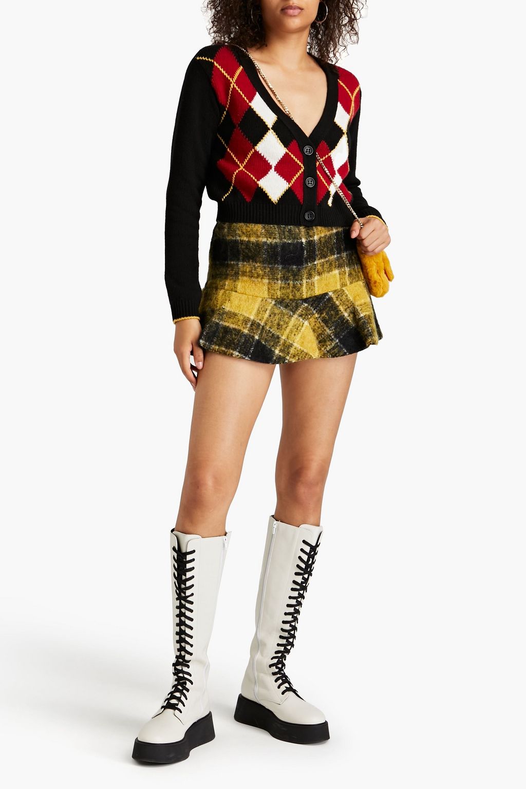REDVALENTINO شورت بنمط تنورة من اللبّاد المصنوع من مزيج الصوف الممشط مزين بنقشة مربعات