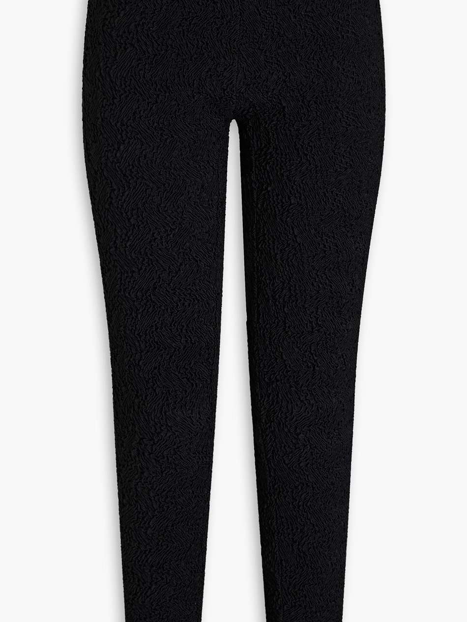 ruffled shirred satin-jersey slim-leg pants