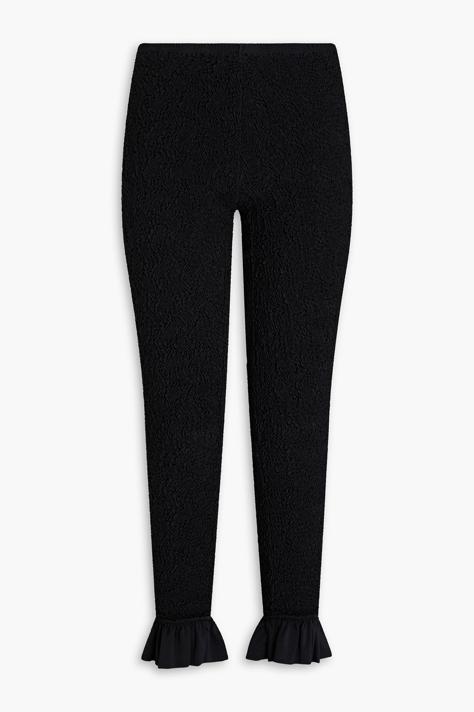 Alexander Wang Ruffled Shirred Satin-jersey Slim-leg Trousers In Black