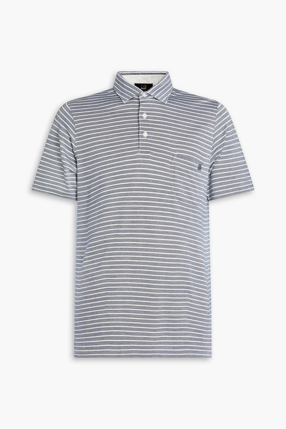 Shop Dunhill Striped Cotton And Silk-blend Jersey Polo Shirt In Navy