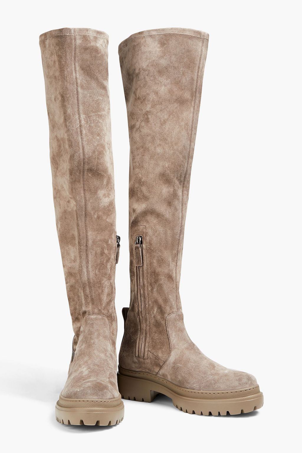BRUNELLO CUCINELLI Kniehohe Stiefel aus Veloursleder mit Zierperlen