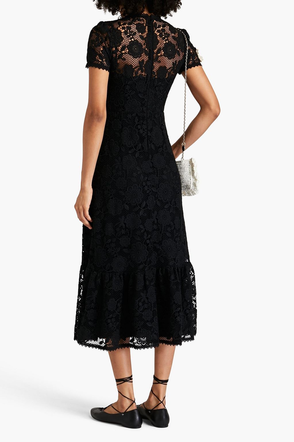 REDVALENTINO Appliquéd guipure lace midi dress