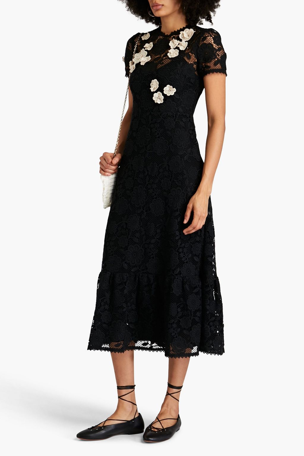 REDVALENTINO Appliquéd guipure lace midi dress