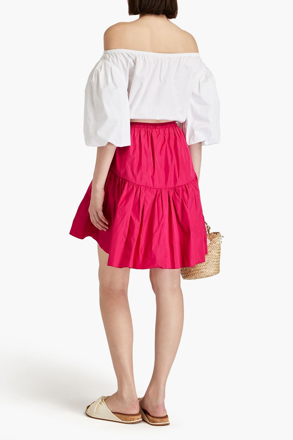 REDVALENTINO تنورة قصيرة مصنوعة من التفتا بتصميم مزموم
