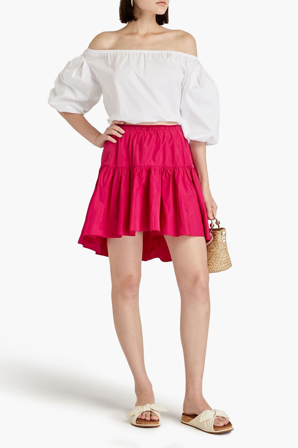 REDVALENTINO تنورة قصيرة مصنوعة من التفتا بتصميم مزموم