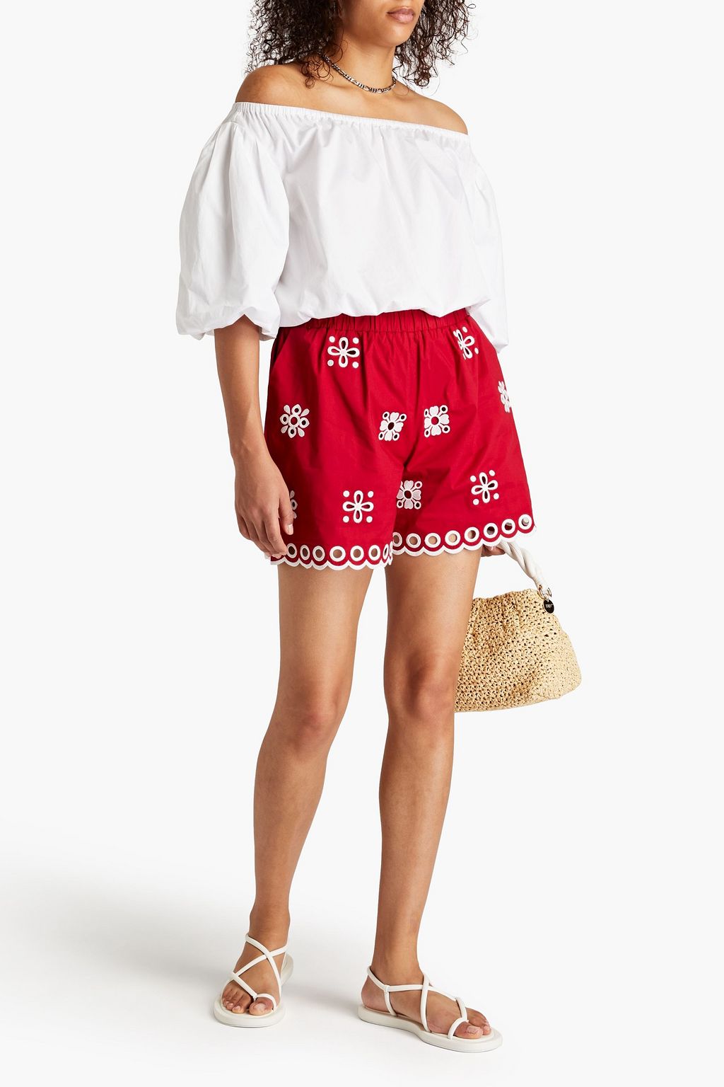 REDVALENTINO شورت من قطن مطاطي بتطريز إنجليزي